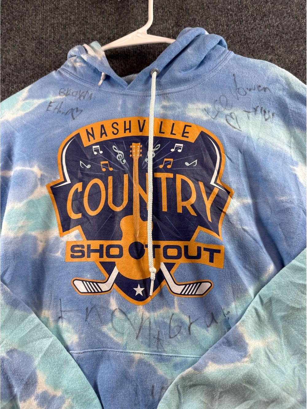 Nashville Country Shootout Hockey Hoodie Tie Dye Blue Graphic Signed